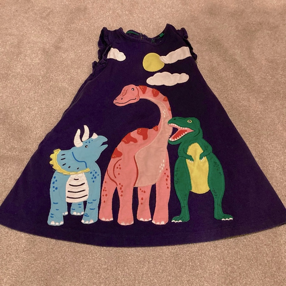 4-5 Mini Boden Appliqué Dinosaur Blue Sleeveless Dress